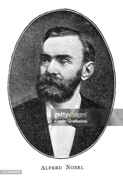 alfred bernhard nobel swedish engineer portrait 1896 - alfred nobel stock illustrations