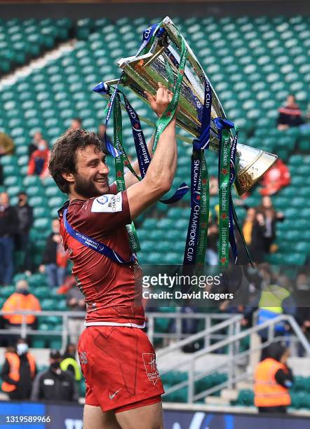 Maxime Medard of Toulouse celebrates after their victory during the Heineken Champions Cup Final match between La Rochelle and Toulouse at Twickenham...
