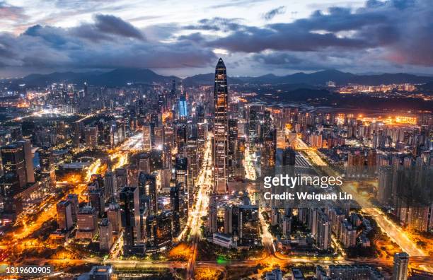 night view of shenzhen city skyline in china - shenzhen stock pictures, royalty-free photos & images