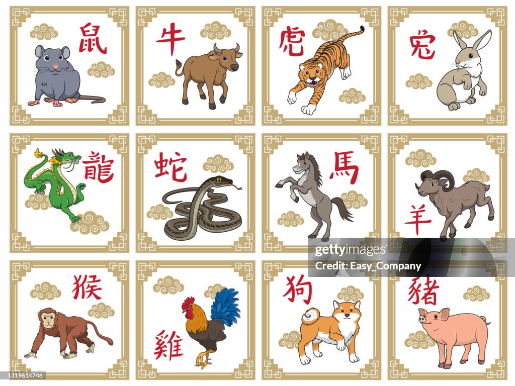 Vector Illustration 12 Chinese Horoscope Animals Isolated On White  Background Chinese Calendar Or Chinese Zodiac Sign Concept Cartoon  Characters Education And School Kids Coloring Page Printable Activity  Worksheet Flashcard High-Res Vector Graphic -