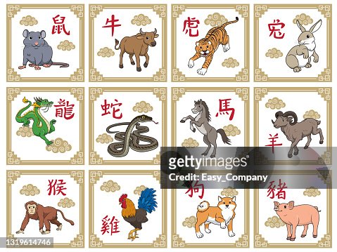 Vector Illustration 12 Chinese Horoscope Animals Isolated On White  Background Chinese Calendar Or Chinese Zodiac Sign Concept Cartoon  Characters Education And School Kids Coloring Page Printable Activity  Worksheet Flashcard High-Res Vector Graphic -
