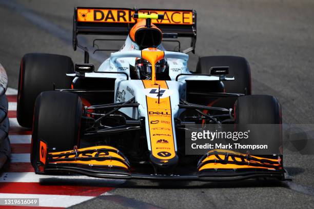 Lando Norris of Great Britain driving the McLaren F1 Team MCL35M Mercedes during the F1 Grand Prix of Monaco at Circuit de Monaco on May 23, 2021 in...