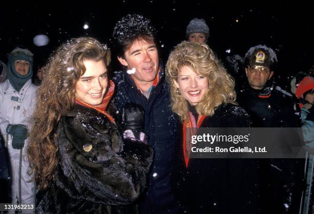 Actress Brooke Shields, actor Alan Thicke and secretary Fawn Hall attend Second Annual Pepsi Celebrity Ski Invitational and Quebec Winter Carnival...