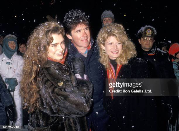 Actress Brooke Shields, actor Alan Thicke and secretary Fawn Hall attend Second Annual Pepsi Celebrity Ski Invitational and Quebec Winter Carnival...