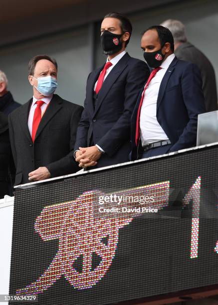 Arsenal Director Josh Kroenke with Arsenal CEO Vinai Venkatesham in the Directors Box before the Premier League match between Arsenal and Brighton &...