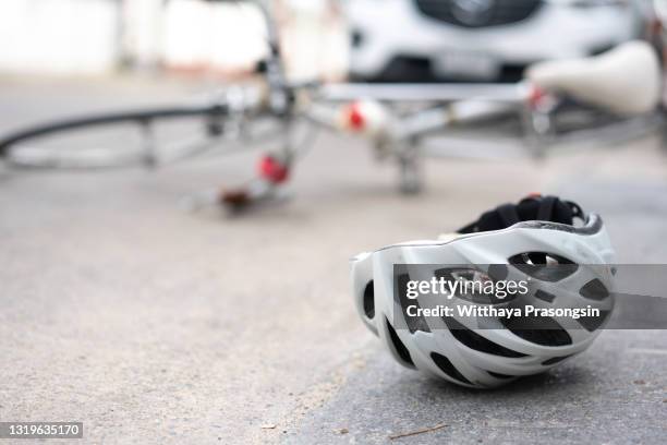 accident car crash with bicycle on road - inicdent stock pictures, royalty-free photos & images