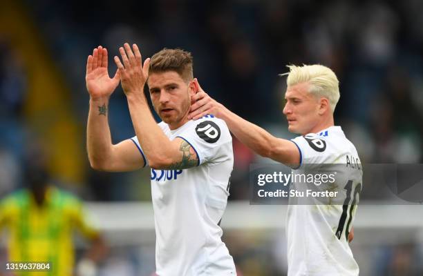 Gaetano Berardi of Leeds United applauds the fans during his final game as he leaves the pitch during the Premier League match between Leeds United...