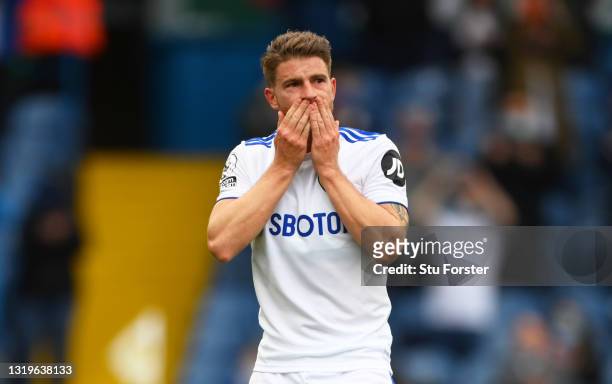Gaetano Berardi of Leeds United reacts during his final game as he leaves the pitch during the Premier League match between Leeds United and West...