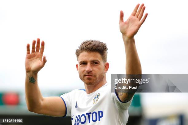 Gaetano Berardi waves to the fans after the Premier League match between Leeds United and West Bromwich Albion at Elland Road on May 23, 2021 in...