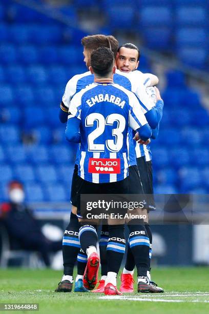 Raul de Tomas of RCD Espanyol celebrates scoring his side's first goal during the Liga Smartbank match betwen RCD Espanyol de Barcelona and CD...