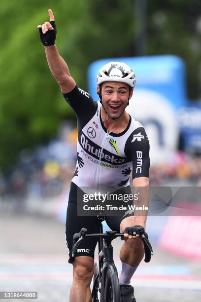 Victor Campenaerts of Belgium and Team Qhubeka Assos celebrates at arrival during the 104th Giro d'Italia 2021, Stage 15 a 147km stage from Grado to...