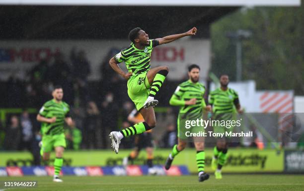 Ebou Adams of Forest Green Rovers celebrates scoring their first goal during the Sky Bet League Two Play-off Semi Final 2nd Leg match between Forest...