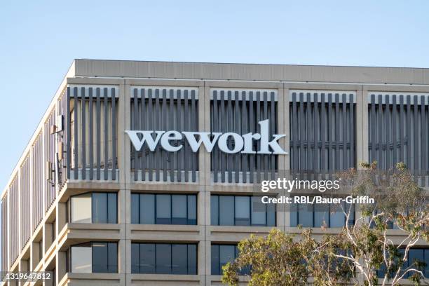 Exterior view of WeWork is seen on May 22, 2021 in Pasadena, California.