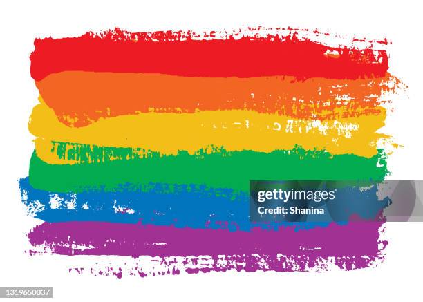 regenbogen flagge pinselstriche - isoliert auf weiß - regenbogenfahne stock-grafiken, -clipart, -cartoons und -symbole