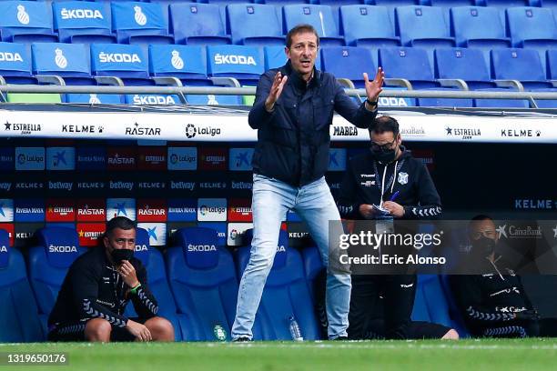 Luis Miguel Ramis, head coach of CD Tenerife follows the game during the Liga Smartbank match betwen RCD Espanyol de Barcelona and CD Tenerife at...