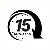 Minute timer icons. sign for fifteen minutes.