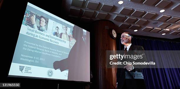 Federal Reserve Chairman Ben Bernanke leaves after delivering opening remarks during a conference on small businss and entrepreneurship at the...