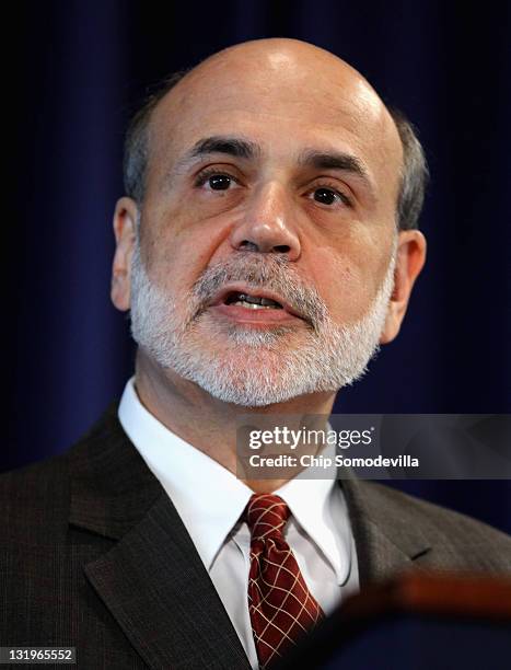 Federal Reserve Chairman Ben Bernanke delivers opening remarks during a conference on small businss and entrepreneurship at the Federal Reserve Bank...