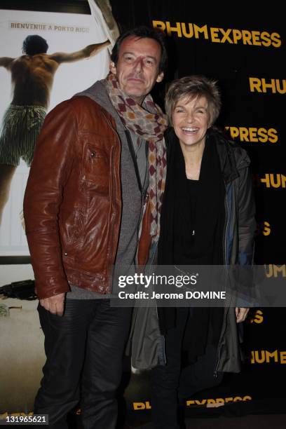 Jean-Luc Reichmann and Veronique Jeannot attend the 'Rhum Express' Paris Premiere at Cinema Gaumont Marignan on November 8, 2011 in Paris, France.