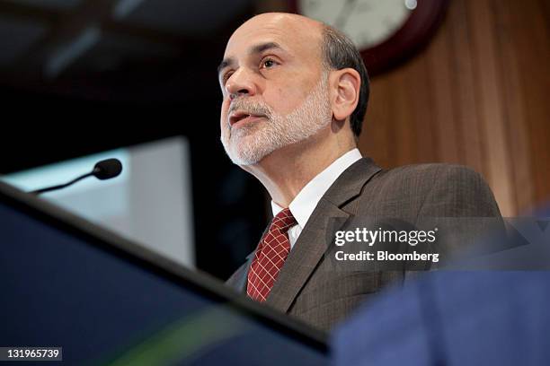 Ben S. Bernanke, chairman of the U.S. Federal Reserve, speaks at a small business and entrepreneurship conference in Washington, D.C., U.S., on...