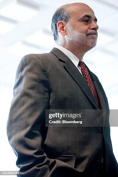 Ben S. Bernanke, chairman of the U.S. Federal Reserve, waits to speak at a small business and entrepreneurship conference in Washington, D.C., U.S.,...