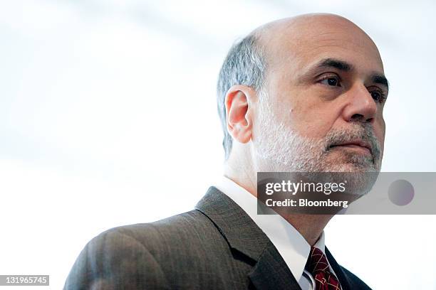 Ben S. Bernanke, chairman of the U.S. Federal Reserve, waits to speak at a small business and entrepreneurship conference in Washington, D.C., U.S.,...