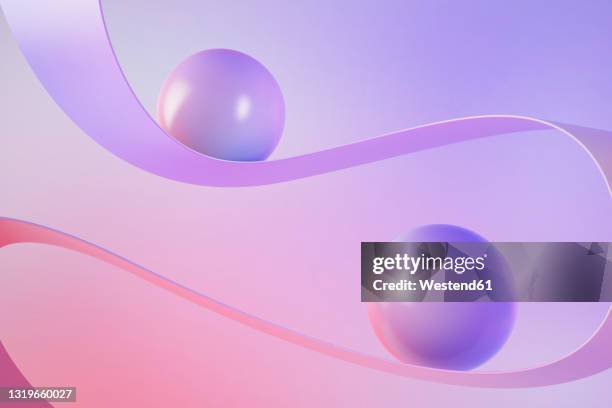 3d illustration of purple and pink spheres sliding - blase physikalischer zustand stock-grafiken, -clipart, -cartoons und -symbole