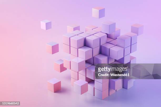 3d illustration of pink cubes - three dimensional stock illustrations