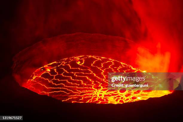 view into the lava lake of nyiragongo volcano, congo - virunga stock pictures, royalty-free photos & images