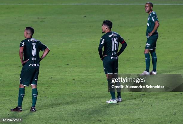 Players of Palmeiras react during the second leg final match between Sao Paulo and Palmeiras as part of Campeonato Paulista 2021 at Morumbi Stadium...