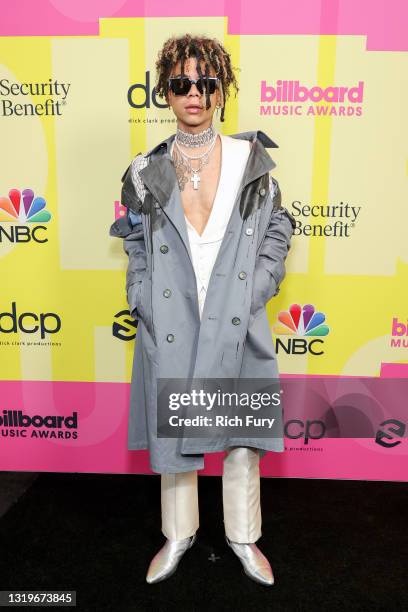 In this image released on May 23, Iann Dior poses backstage for the 2021 Billboard Music Awards, broadcast on May 23, 2021 at Microsoft Theater in...