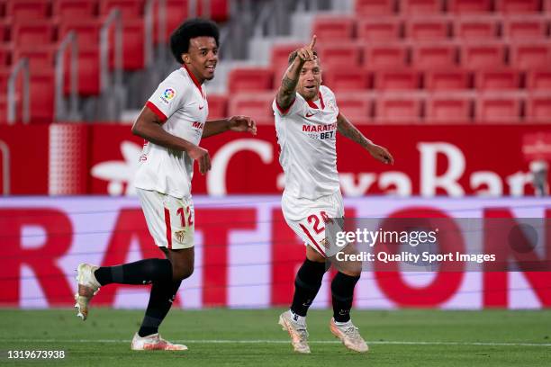 Alejandro Darío 'Papu' Gómez of Sevilla FC celebrates after scoring his team's first goal during the La Liga Santander match between Sevilla FC and...