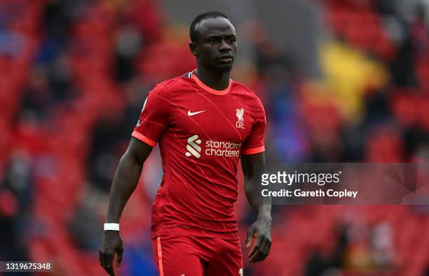 Sadio Mané of Liverpool during the Premier League match between Liverpool and Crystal Palace at Anfield on May 23, 2021 in Liverpool, England.