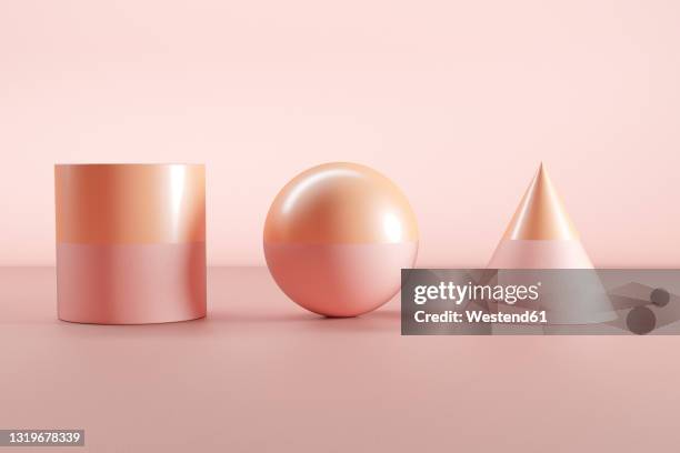 three dimensional render of pink and orange sphere, cone and cylinder - カンデ点のイラスト素材／クリップアート素材／マンガ素材／アイコン素材