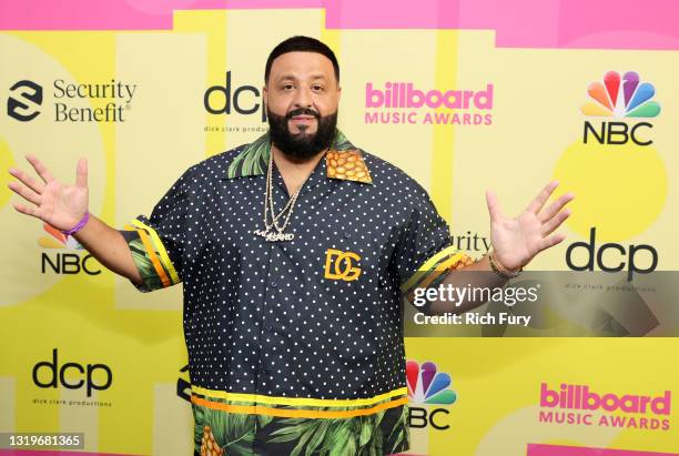 Khaled poses backstage for the 2021 Billboard Music Awards, broadcast on May 23, 2021 at Microsoft Theater in Los Angeles, California.