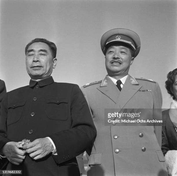 Premier of the People's Republic of China Zhou Enlai , wearing a Zhongshan suit with Vice Premier of the People's Republic of China He Long , one of...