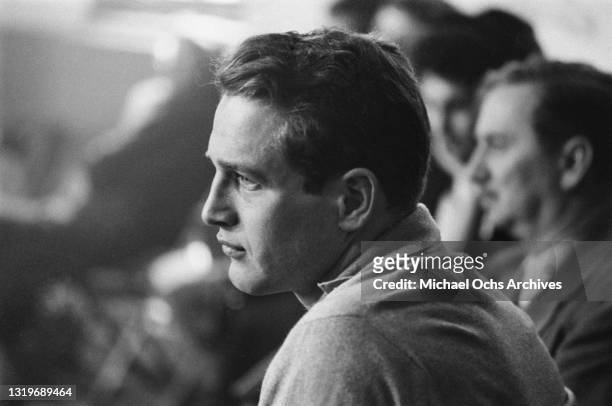 American actor Paul Newman listening to an unseen speaker at the Actors Studio in the Manhattan borough of New York City, New York, circa 1955.