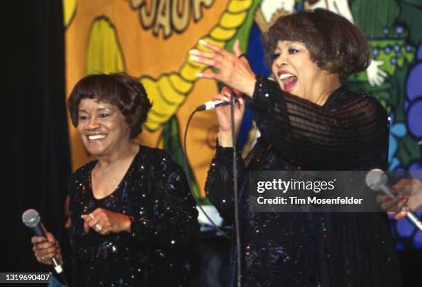 Cleotha Staples and Mavis Staples of The Staple Singers perform during New Orleans by the Bay at Shoreline Amphitheatre on June 22, 1997 in Mountain...