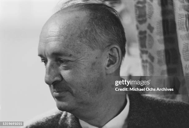 Russian-American writer Vladimir Nabokov at an unspecified ship departure, location unspecified, November 1960.