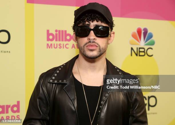 Pictured: Bad Bunny arrives to the 2021 Billboard Music Awards held at the Microsoft Theater on May 23, 2021 in Los Angeles, California. --