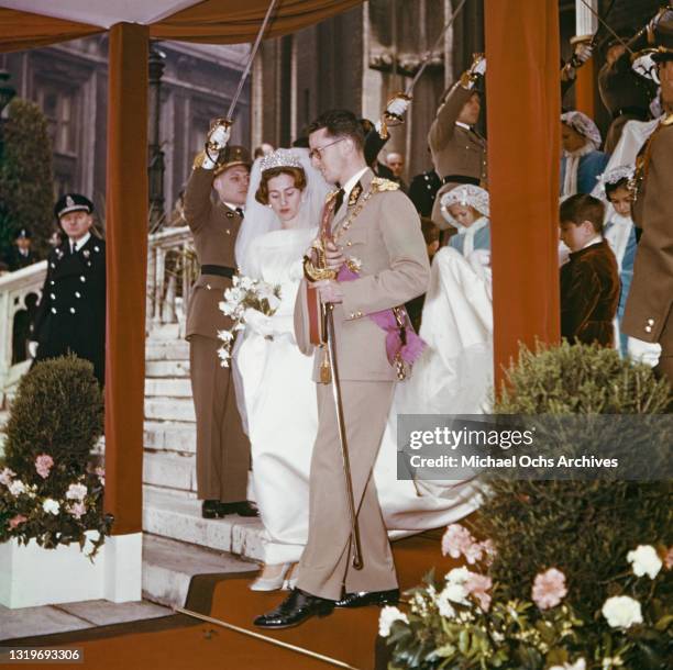 The civil wedding ceremony of Belgian Royal Baudouin of Belgium and Queen Fabiola of Belgium in the Throne Room of the Royal Palace of Brussels, in...