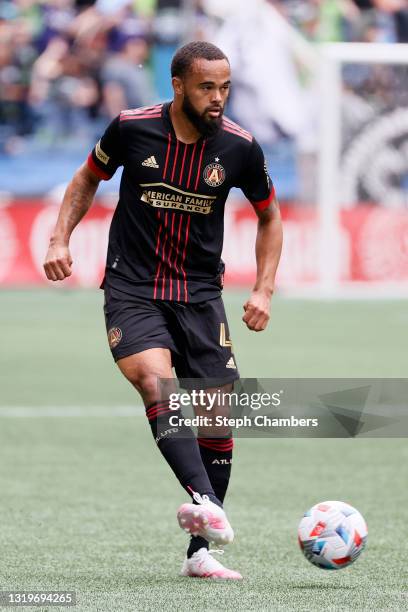 Anton Walkes of Atlanta United controls the ball against Seattle Sounders during the first half at Lumen Field on May 23, 2021 in Seattle, Washington.