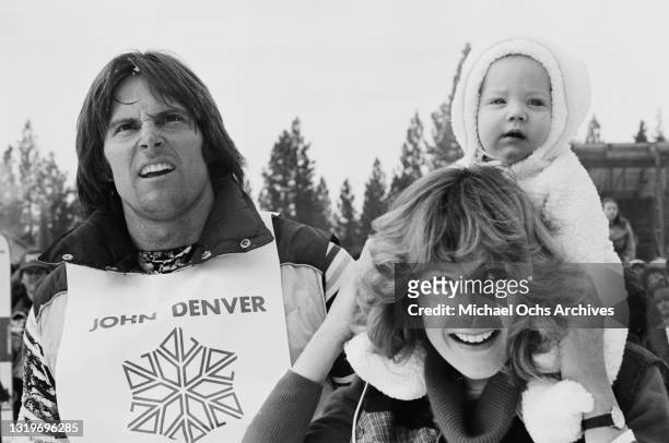 American athlete Bruce Jenner with his wife, Chrystie Scott and their son, Burt Jenner, at the John Denver Celebrity Ski Classic, at Heavenly...
