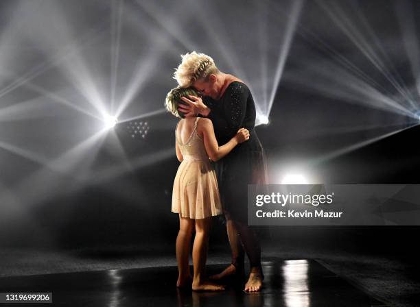 In this image released on May 23, Willow Sage Hart and P!nk perform onstage for the 2021 Billboard Music Awards, broadcast on May 23, 2021 at...