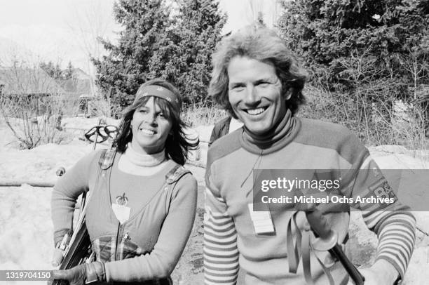 Franco-American singer Claudine Longet and her partner, American alpine ski racer Spider Sabich , attend the Pro-Am Lange Cup tournament, held at the...