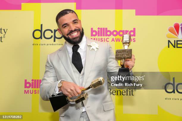 Drake, winner of the Artist of the Decade Award, poses backstage for the 2021 Billboard Music Awards, broadcast on May 23, 2021 at Microsoft Theater...