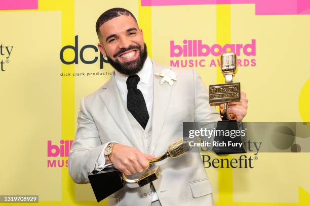 Drake, winner of the Artist of the Decade Award, poses backstage for the 2021 Billboard Music Awards, broadcast on May 23, 2021 at Microsoft Theater...