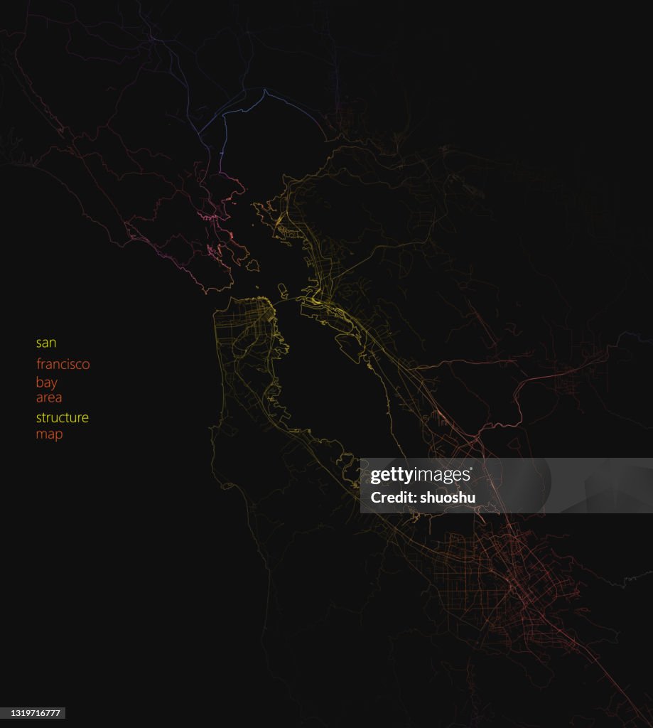 San Francisco bay area structure color sketch map