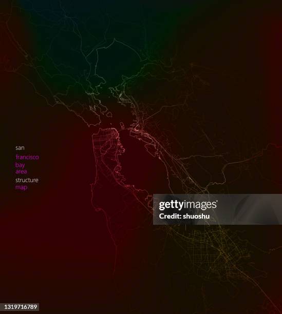 illustrazioni stock, clip art, cartoni animati e icone di tendenza di art illustration style map design, area della baia di san francisco - silicon valley