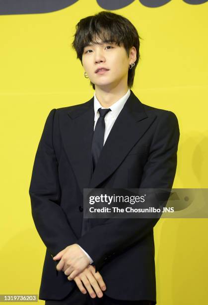 Suga of BTS attends a press conference for BTS's new digital single 'Butter' at Olympic Hall on May 21, 2021 in Seoul, South Korea.